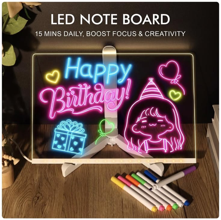 Acrylic LED Drawing Board with Colorful Night Light & Neon Pens for Kids