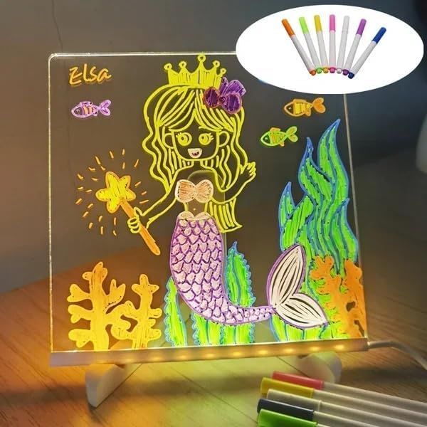 Acrylic LED Drawing Board with Colorful Night Light & Neon Pens for Kids