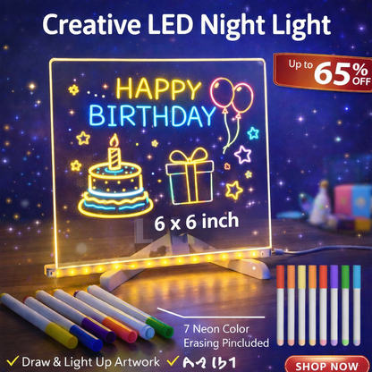 Acrylic LED Drawing Board with Colorful Night Light & Neon Pens for Kids