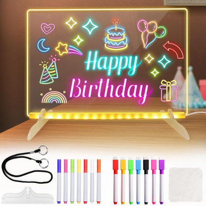 Acrylic LED Drawing Board with Colorful Night Light & Neon Pens for Kids