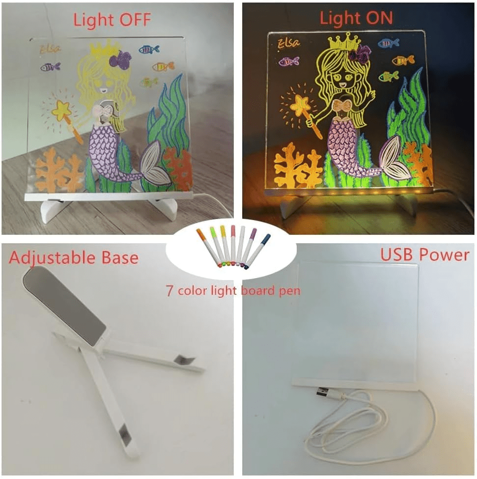 Acrylic LED Drawing Board with Colorful Night Light & Neon Pens for Kids