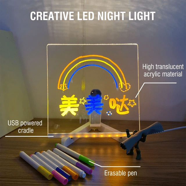 Acrylic LED Drawing Board with Colorful Night Light & Neon Pens for Kids