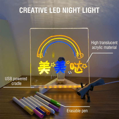 Acrylic LED Drawing Board with Colorful Night Light & Neon Pens for Kids
